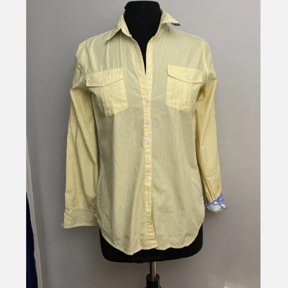 5-8 Lilly Pulitzer yellow button down shirt top Small cotton